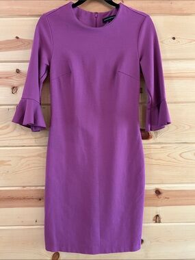 Banana Republic Magenta Midi Knit Dress with Ruffle Sleeves, Size 4